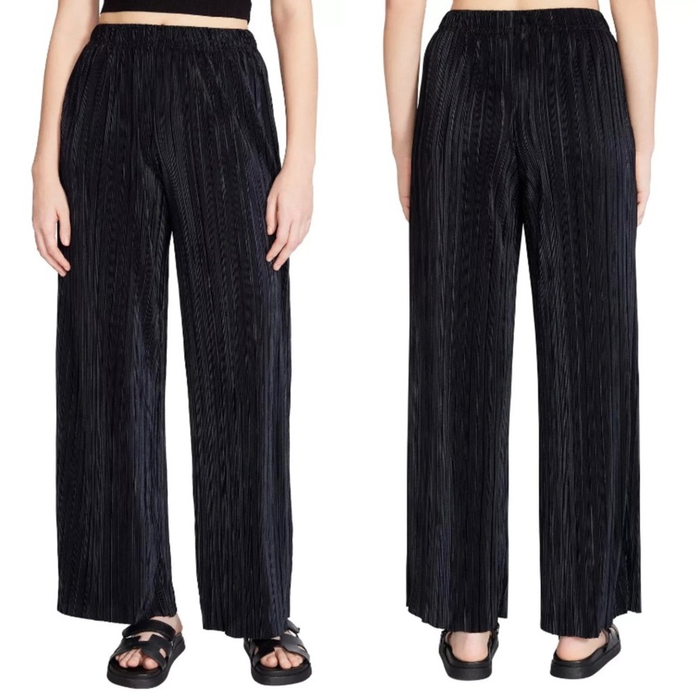 Steve Madden Plisse Pleated Wide Leg Pants w/ Pockets Size M